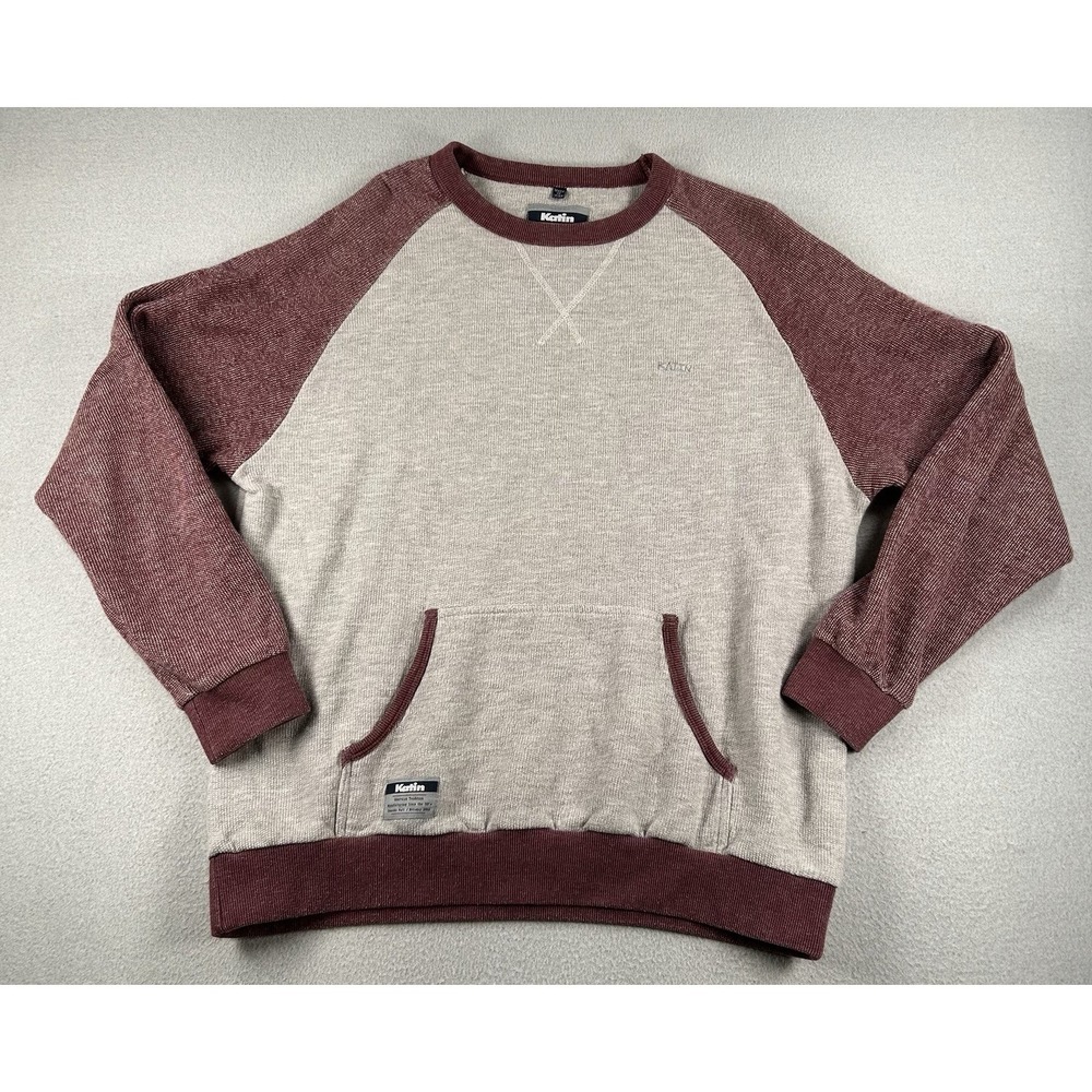 VTG Katin Crewneck Sweater Two Tone with Pockets Mens Large 2012 Gray Burgundy